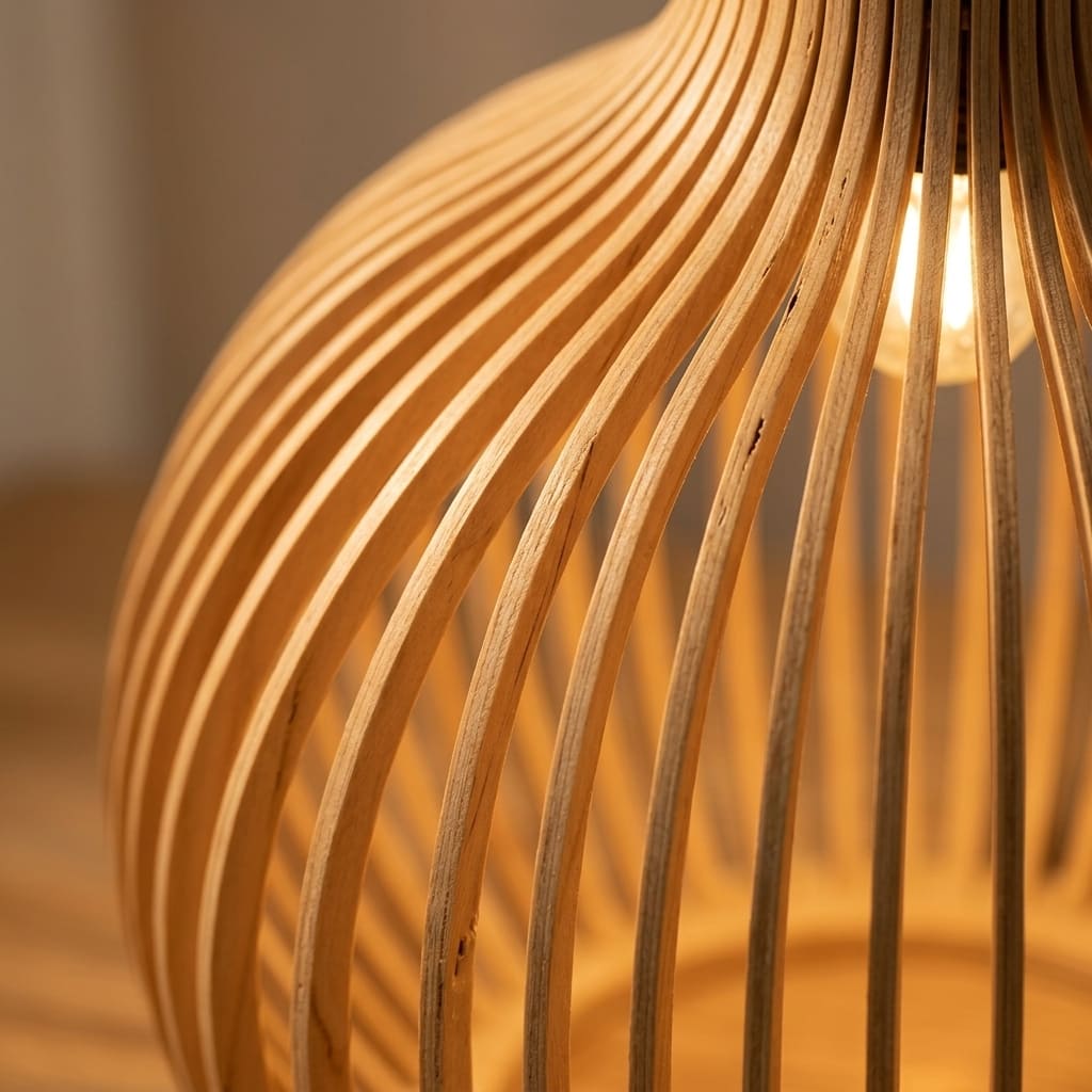 Close up of the slender wood slats on the Aspen lampshade