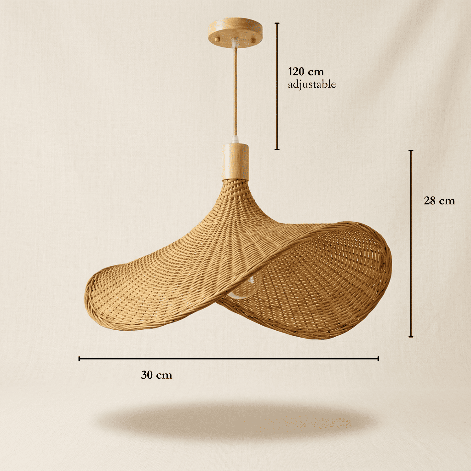 Elva wicker lampshade dimensions, 30cm diameter and 28cm height