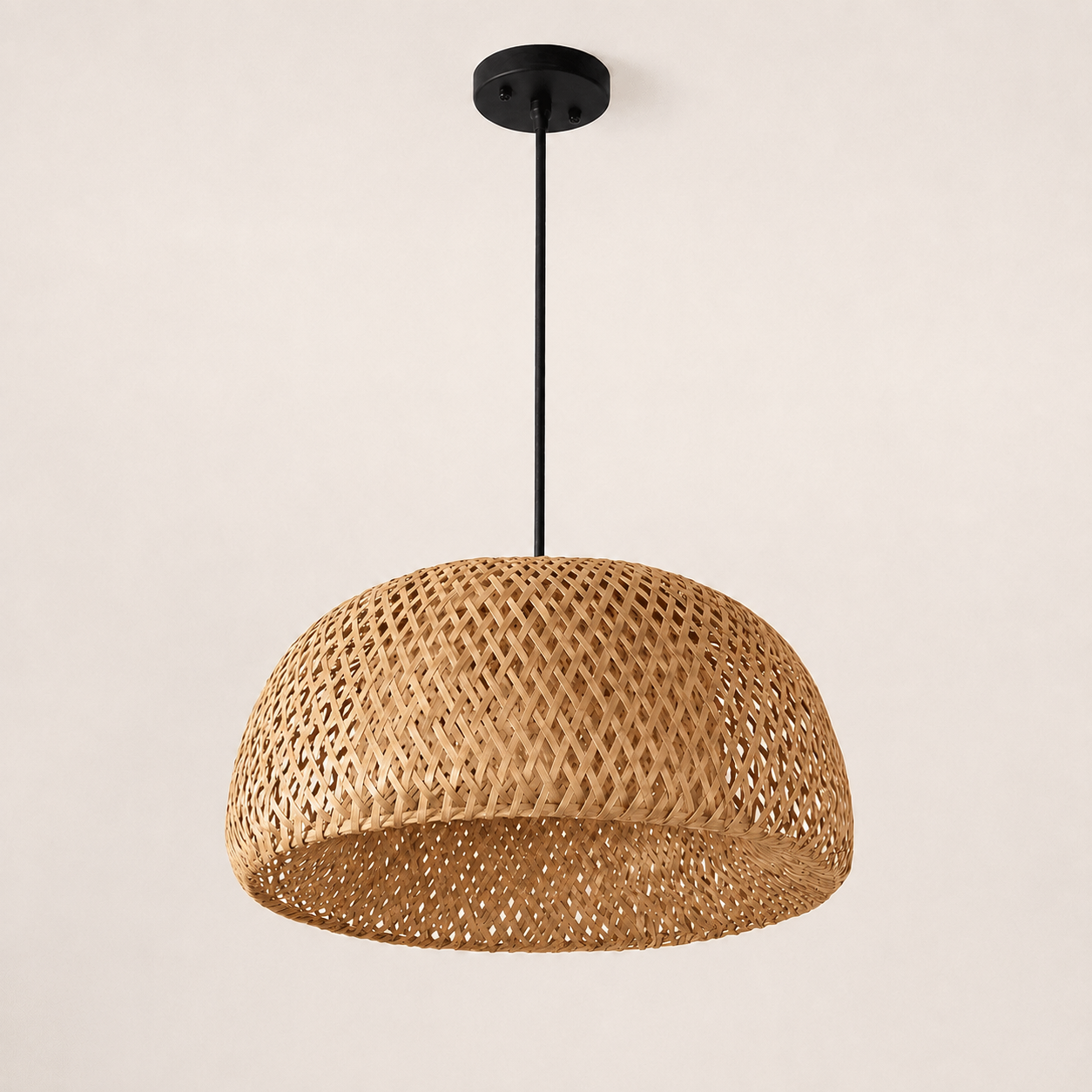 Halia handwoven bamboo pendant lampshade in matte black finish