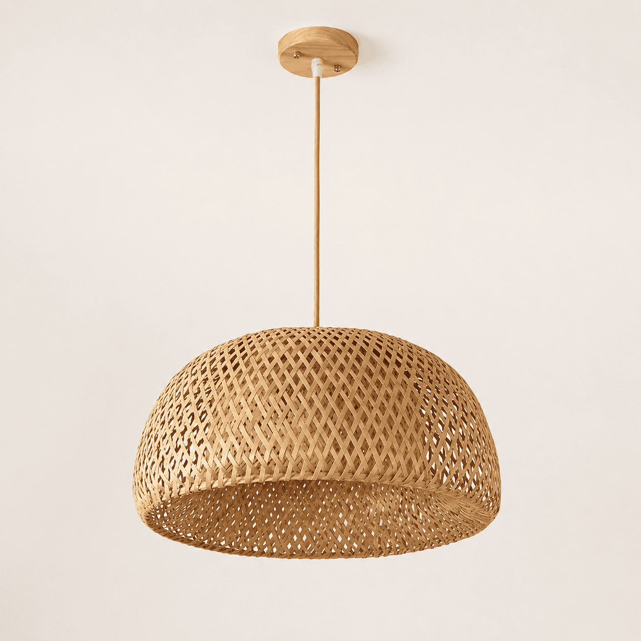 Halia handwoven bamboo pendant lampshade in natural wood finish