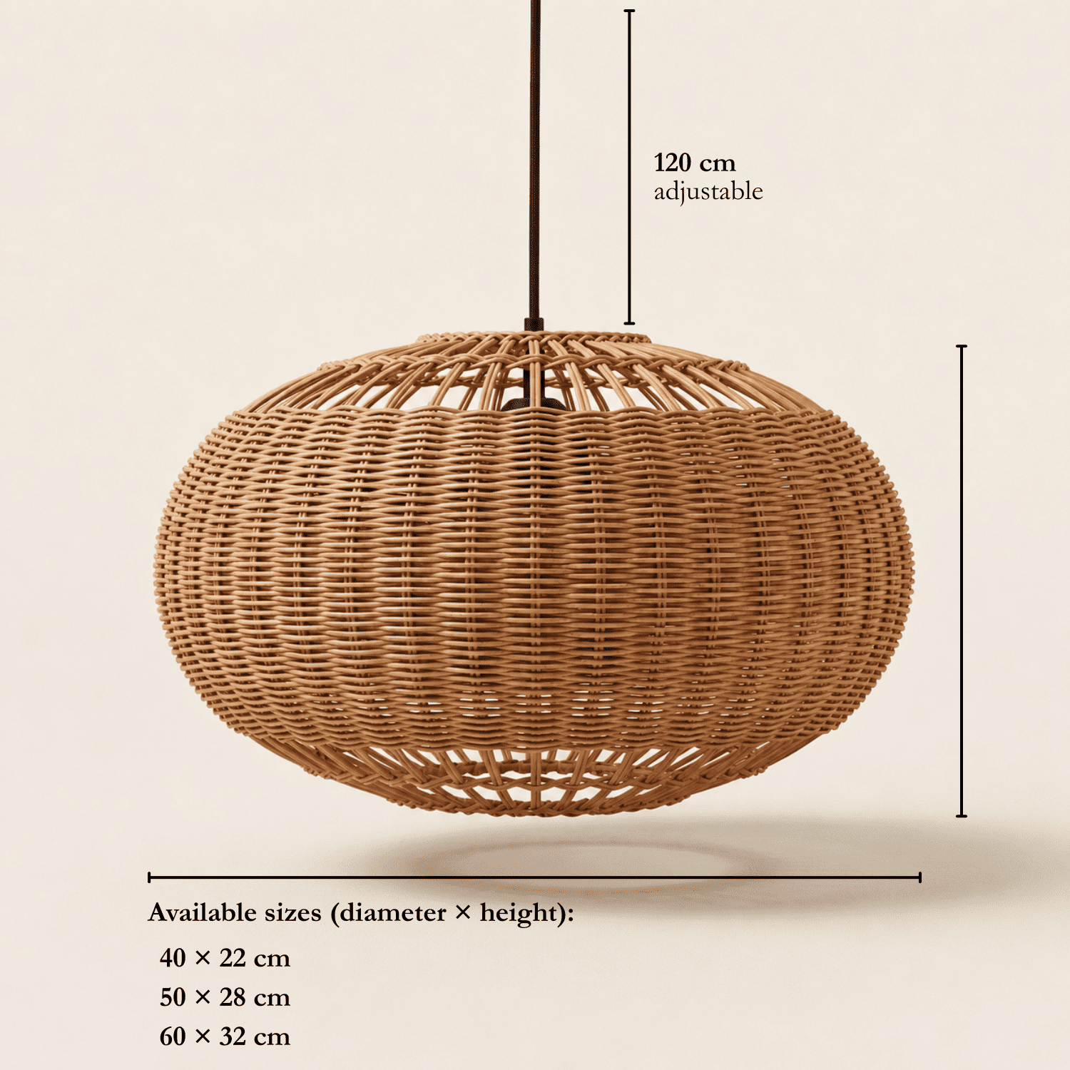 Isla wicker lampshade with sizes and 3 available sizes