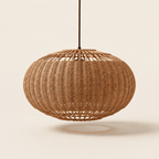 Isla handwoven wicker pendant lampshade on a neutral background