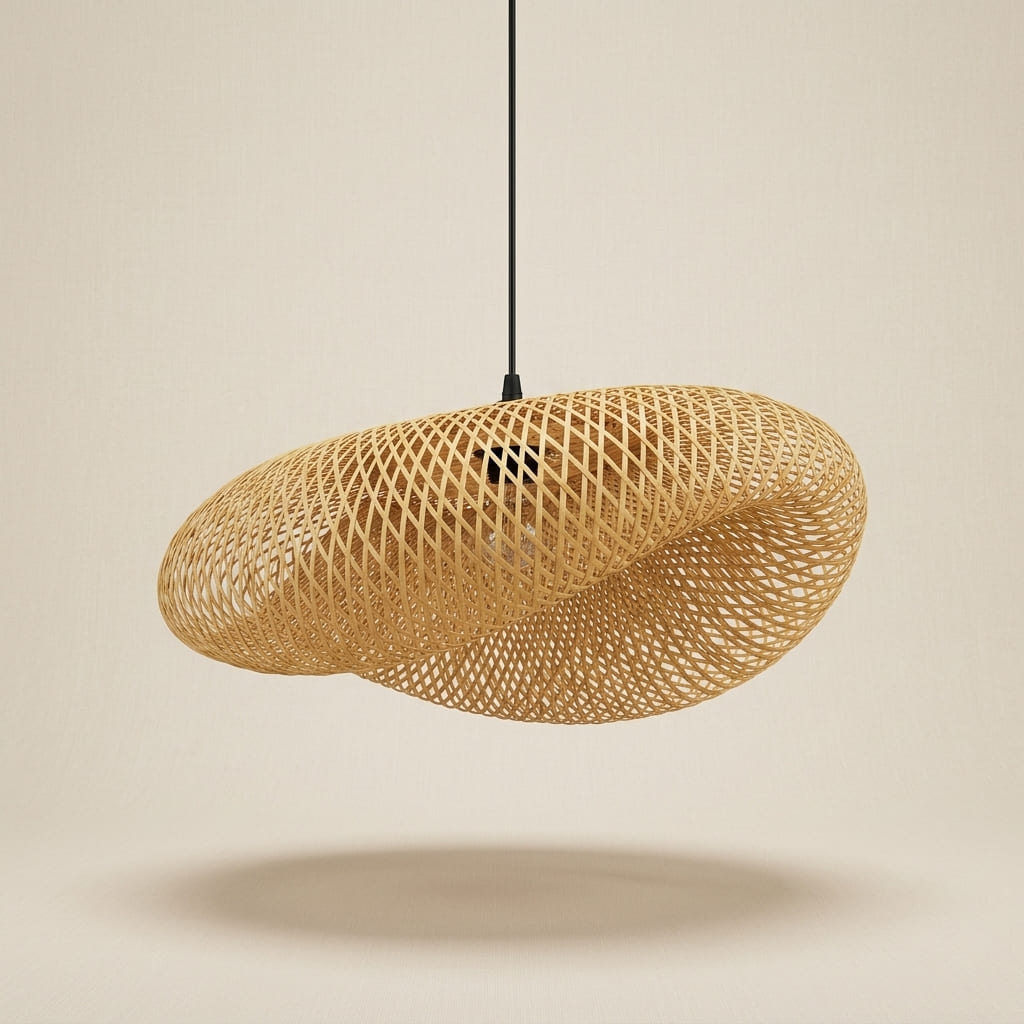Kaia handwoven bamboo pendant lampshade in natural finish
