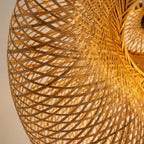 Close-up of the handwoven bamboo texture of the Kaia lampshade
