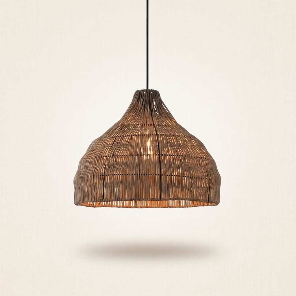 Maren handwoven wicker pendant lampshade on a neutral background