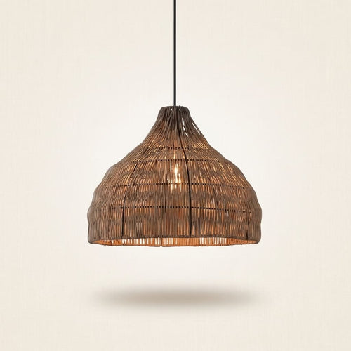 Maren handwoven wicker pendant lampshade on a neutral background