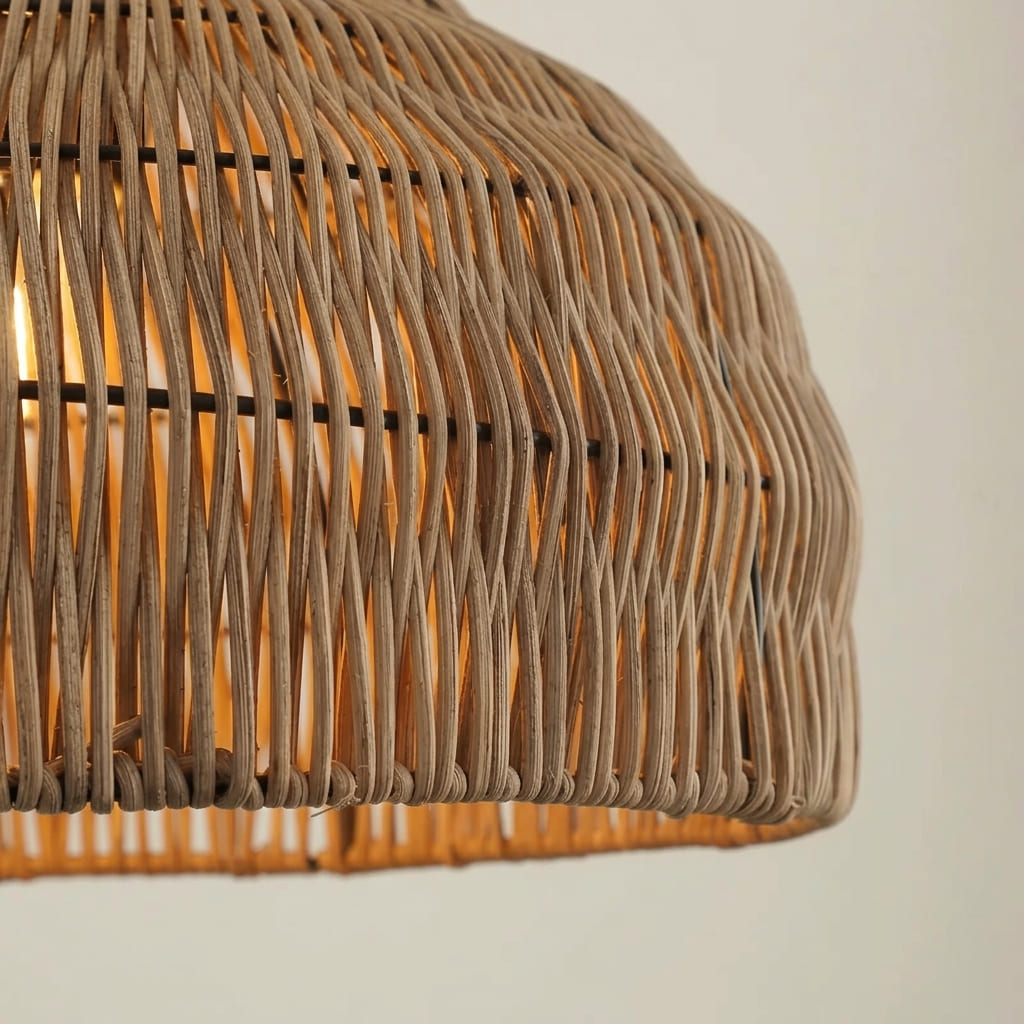 Close up of the closely handwoven wicker on the Maren lampshade