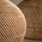 Close up of the fine woven wicker and wooden crown on the Mira lampshade