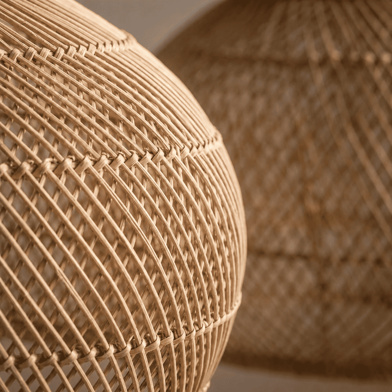 Close up of the fine woven wicker and wooden crown on the Mira lampshade