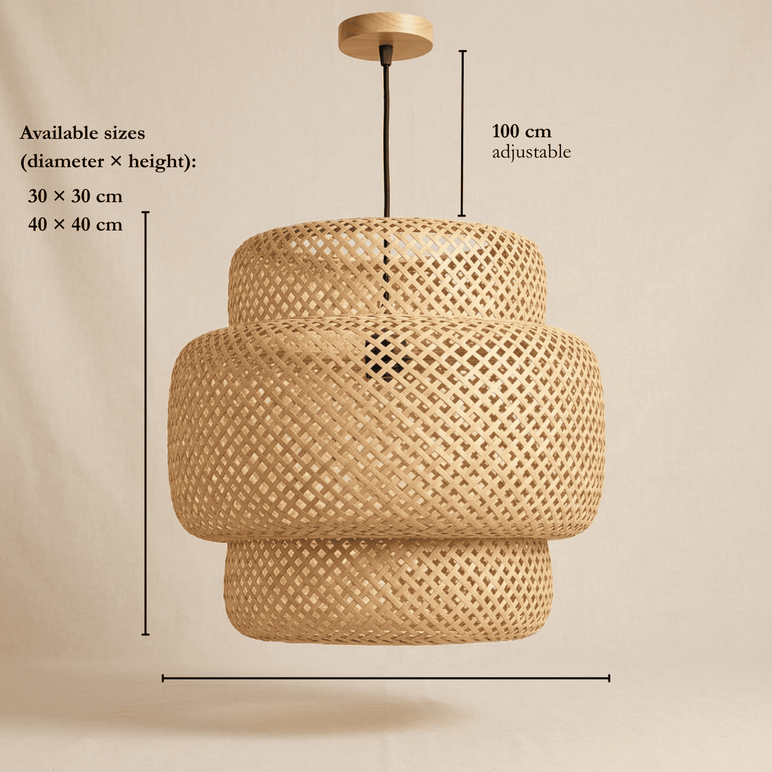 Noa rattan ceiling light dimensions and available sizes