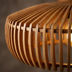 Close up of the curved wood slats on the Rowan lampshade