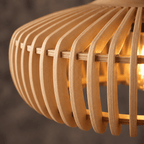 Close up of the curved wood slats on the Rowan lampshade