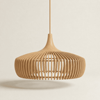 Rowan handcrafted wooden pendant lampshade on a neutral background