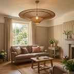 Sol large wicker lampshade hanging in an elegant British living room