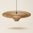 Sol large handwoven wicker pendant lampshade on a neutral background