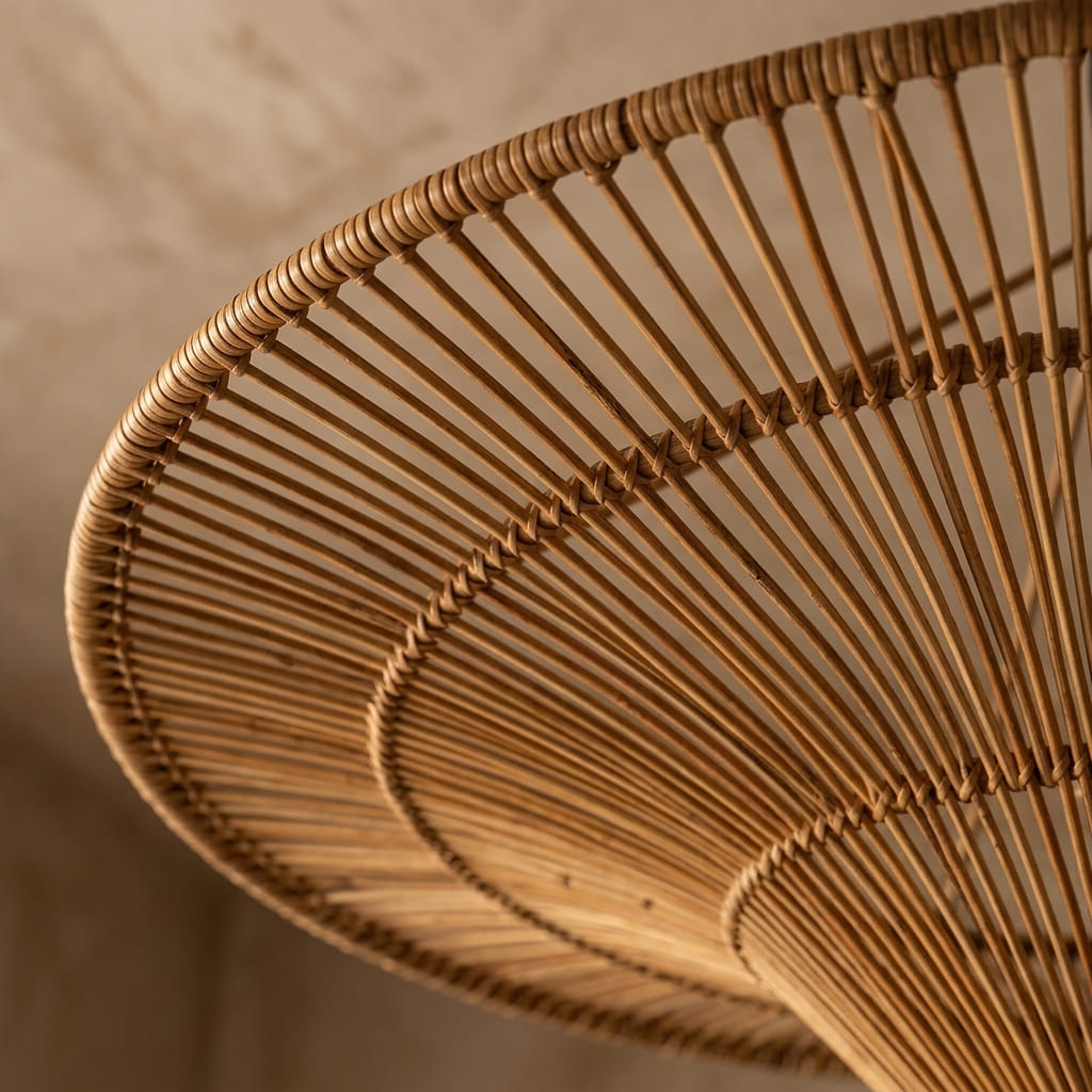Close up of the fine woven wicker on the Sol lampshade