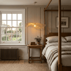 Talia bamboo ceiling lampshade hanging in a cosy British living room