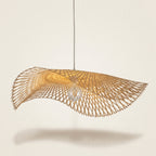 Talia handwoven bamboo pendant lampshade on a neutral background
