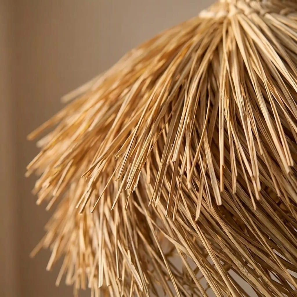 Close up of the fine straw strands on the Vega lampshade
