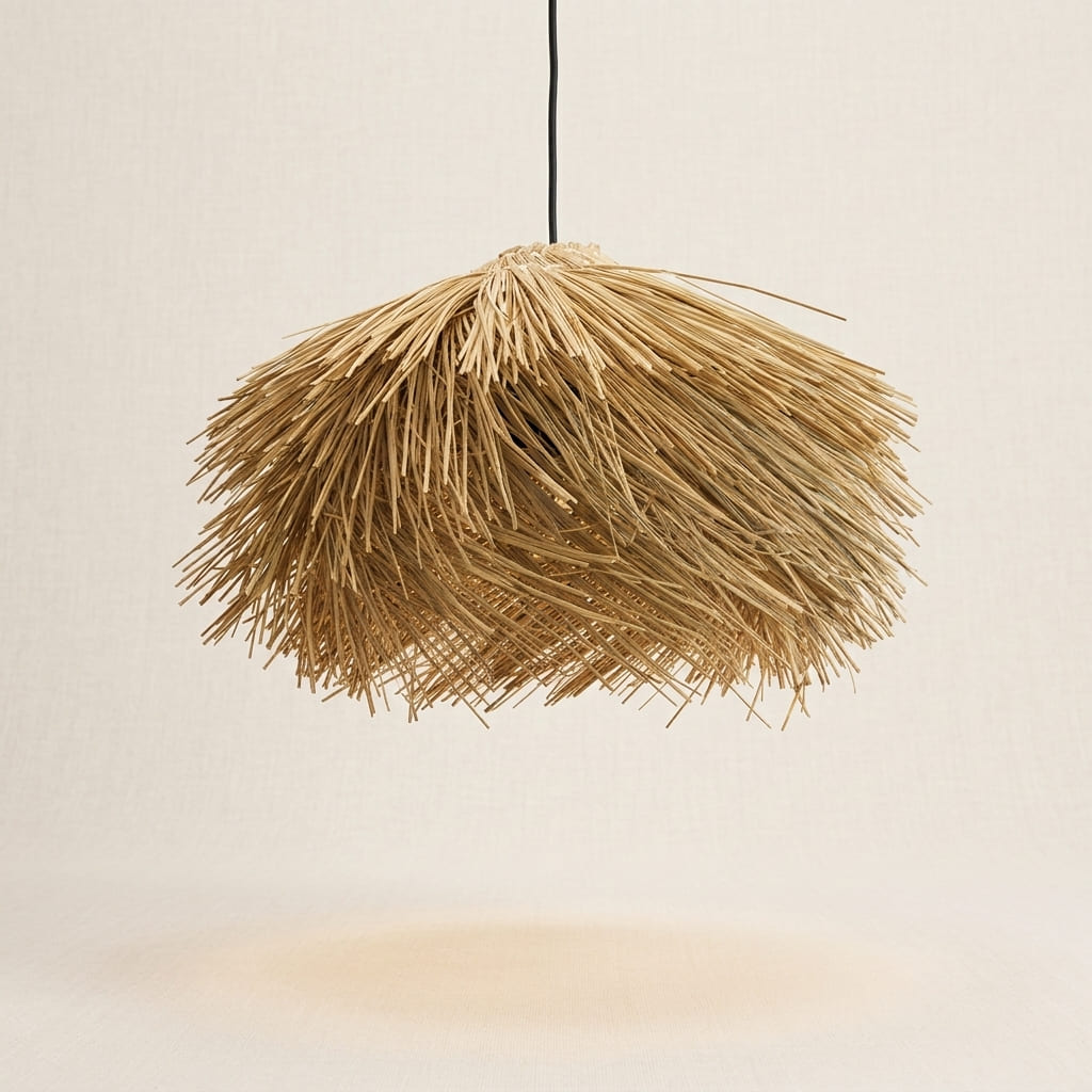 Vega handmade straw pendant lampshade on a neutral background